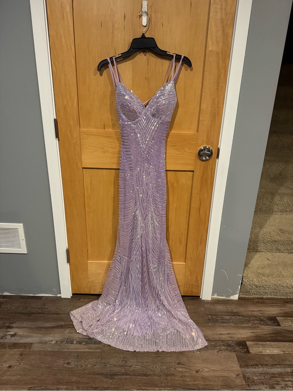 Azazie Lavender Sequin Mermaid Gown with Double Spaghetti Straps